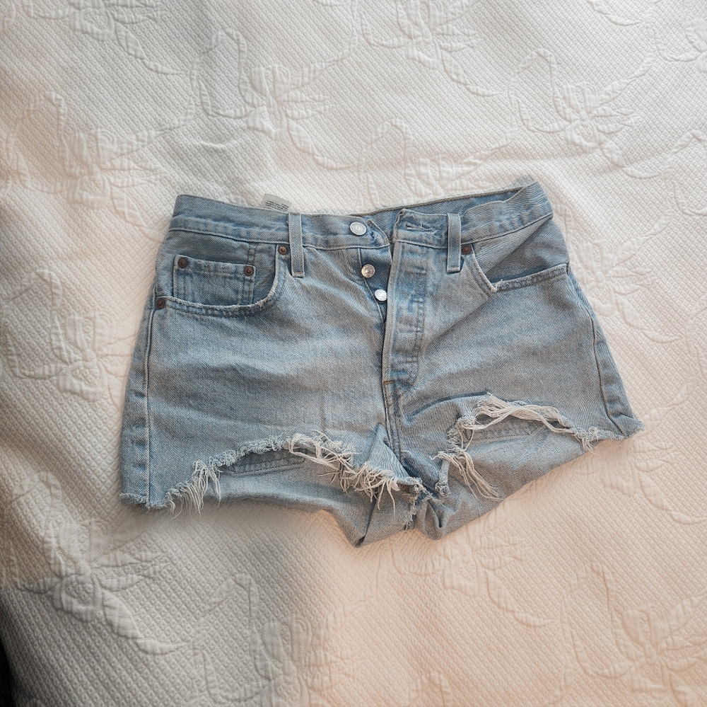 Light Blue Distressed Denim Shorts